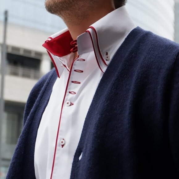 VITTORIO MARCHESI Luxurious Double High Collar Shirt w/Red Loops Size 41/16 NEW! - Picture 1 of 16